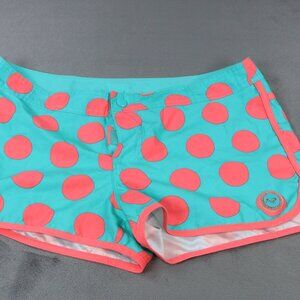 Roxy Board Shorts Womens Small Blue Pink Polka Dot Swim Surf Trunks Beach Retro